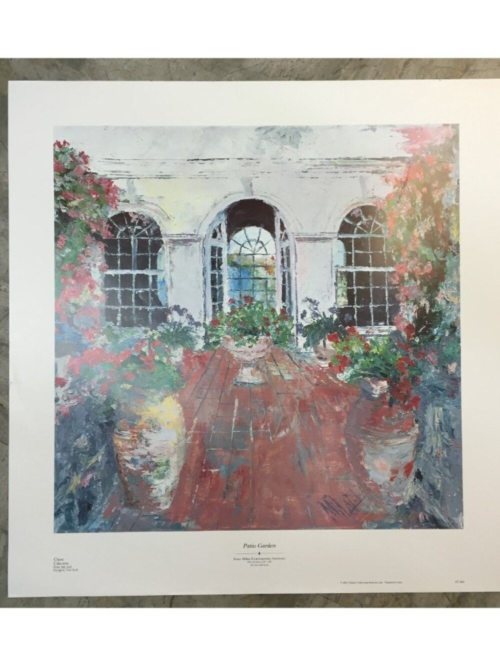 29"x28" SIGNED Print PATIO GARDEN by Texas Impressionist Artist Rome Milan 1991